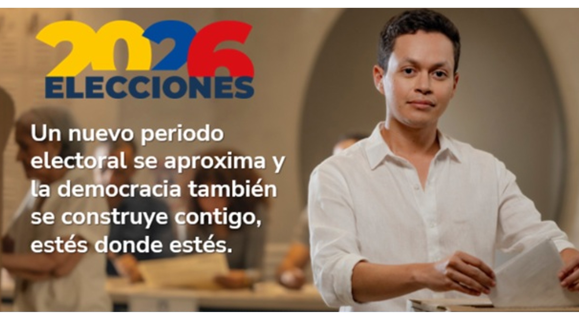 Banner de Elecciones 2026 en la que aparece un joven depositando su voto en una urna.