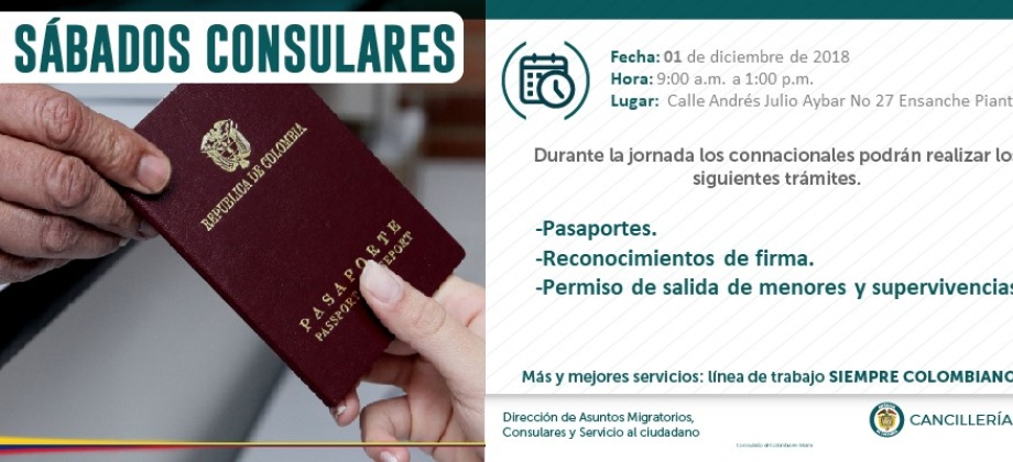 Consulado de Colombia en Santo Domingo realizará el Sábado Consular el 1 de diciembre de 2018