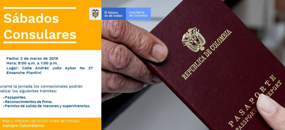 Pasaportes, reconocimientos de firma y permiso de salida de menores y supervivencias son los trámites que podrán realizar en el Sábado Consular del 2 de marzo en el Consulado de Colombia