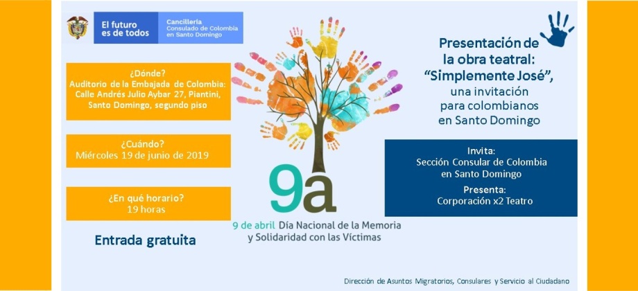 El Consulado de Colombia en Santo Domingo invita a la conmemoración del Día Nacional de la Memoria y la Solidaridad con las Víctimas, el 19 de junio de 2019